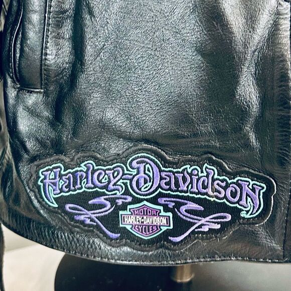 Unik Black Cropped Leather Jacket with Fringe, Harley Patches size Large - Picture 7 of 15